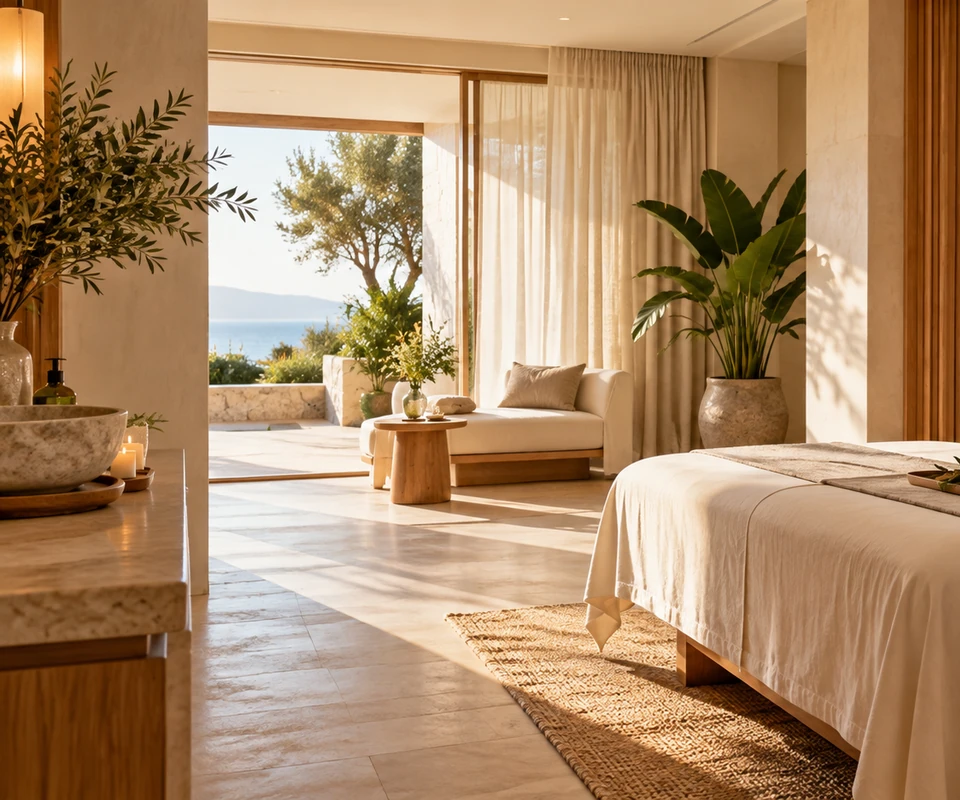Không gian nội thất spa ấm áp với cây xanh